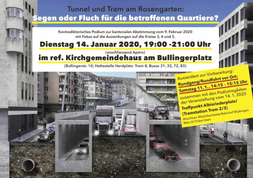 Flyer A4 Rosengarten © Nightnurse Images, Zürich Flyer zur Diskussion zum Projekt Tunnel und Tram Rosengarten