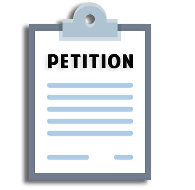 Symbol Petition 1 Kllemmbret mit Blatt und Titel Petition drauf